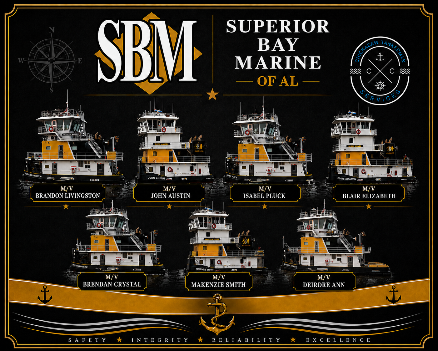 Superior Bay Marine of Alabama fleet of seven inland tugboats